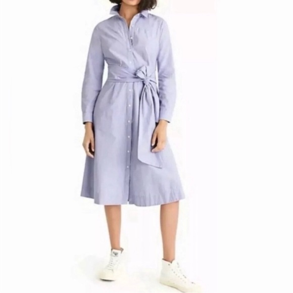 J. Crew Tie-waist shirt-dress in end-on-end cotton in PERI - Picture 4 of 7
